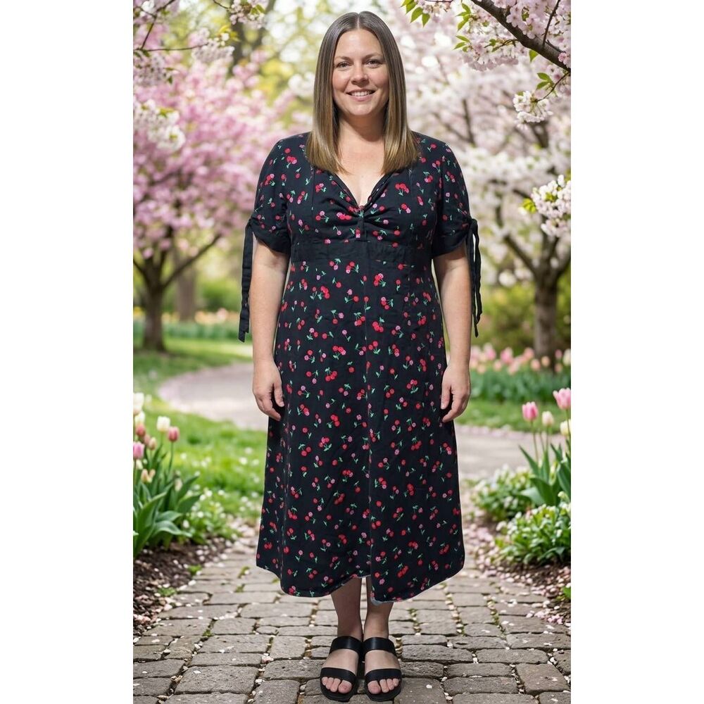 Torrid Vintage Y2K Black Cherry Midi Dress 24 Pin-Up Rockabilly Retro 50s Inspir